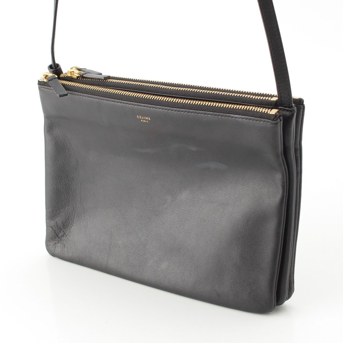 Celine Trio Large Leather Shoulder Bag Black — view 2