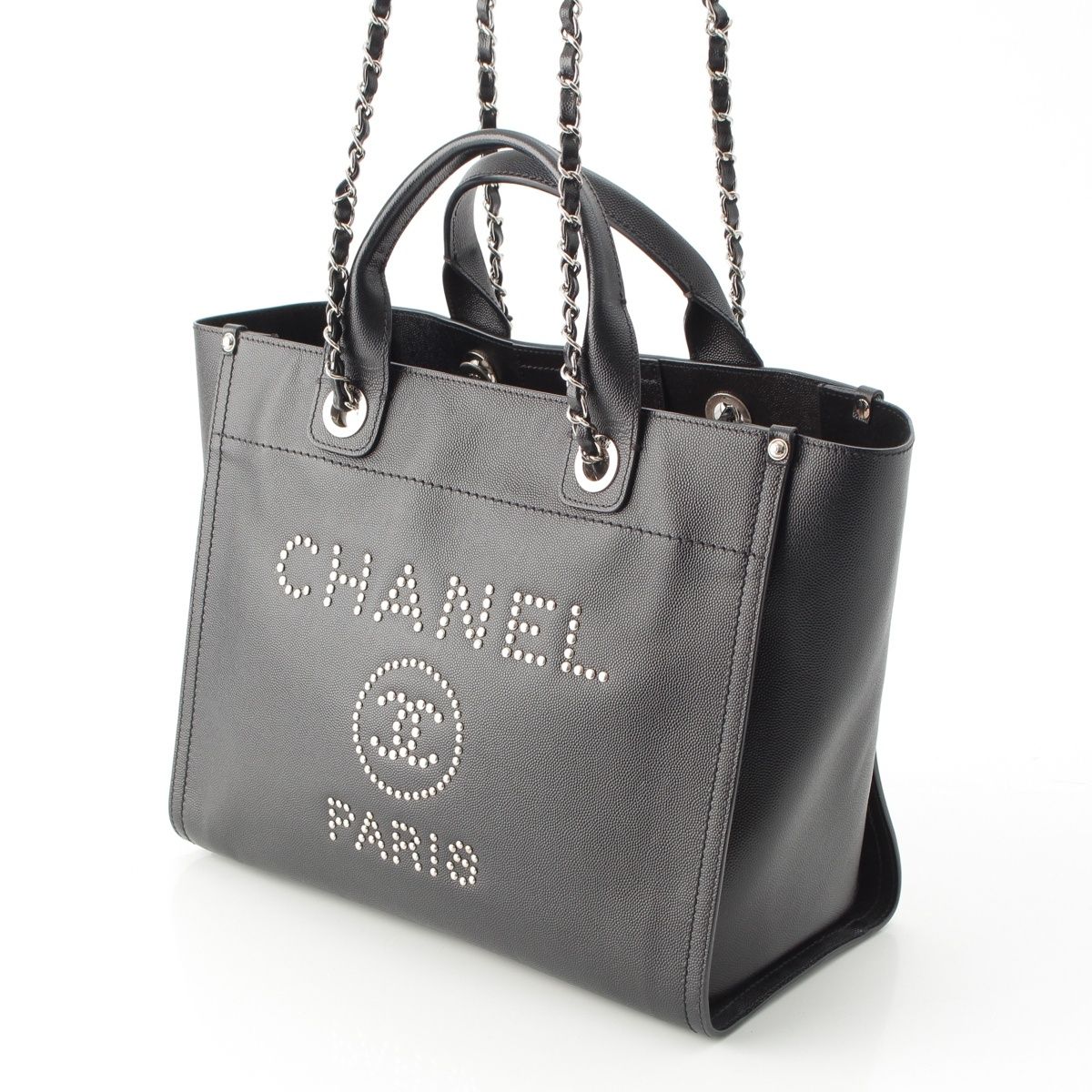 Chanel 25 Deauville Caviar Leather Tote CC Logo Silver Black — view 3
