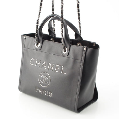 Chanel 25 Deauville Caviar Leather Tote CC Logo Silver Black — view 3