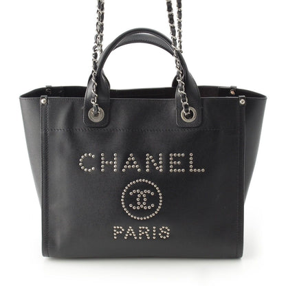 Chanel 25 Deauville Caviar Leather Tote CC Logo Silver Black — view 2