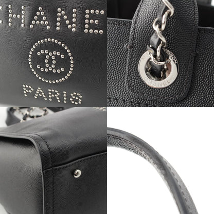 Chanel 25 Deauville Caviar Leather Tote CC Logo Silver Black — view 9