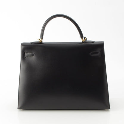 Hermes 01 Kelly Box Calf Gold Handbag Black 35 — view 4