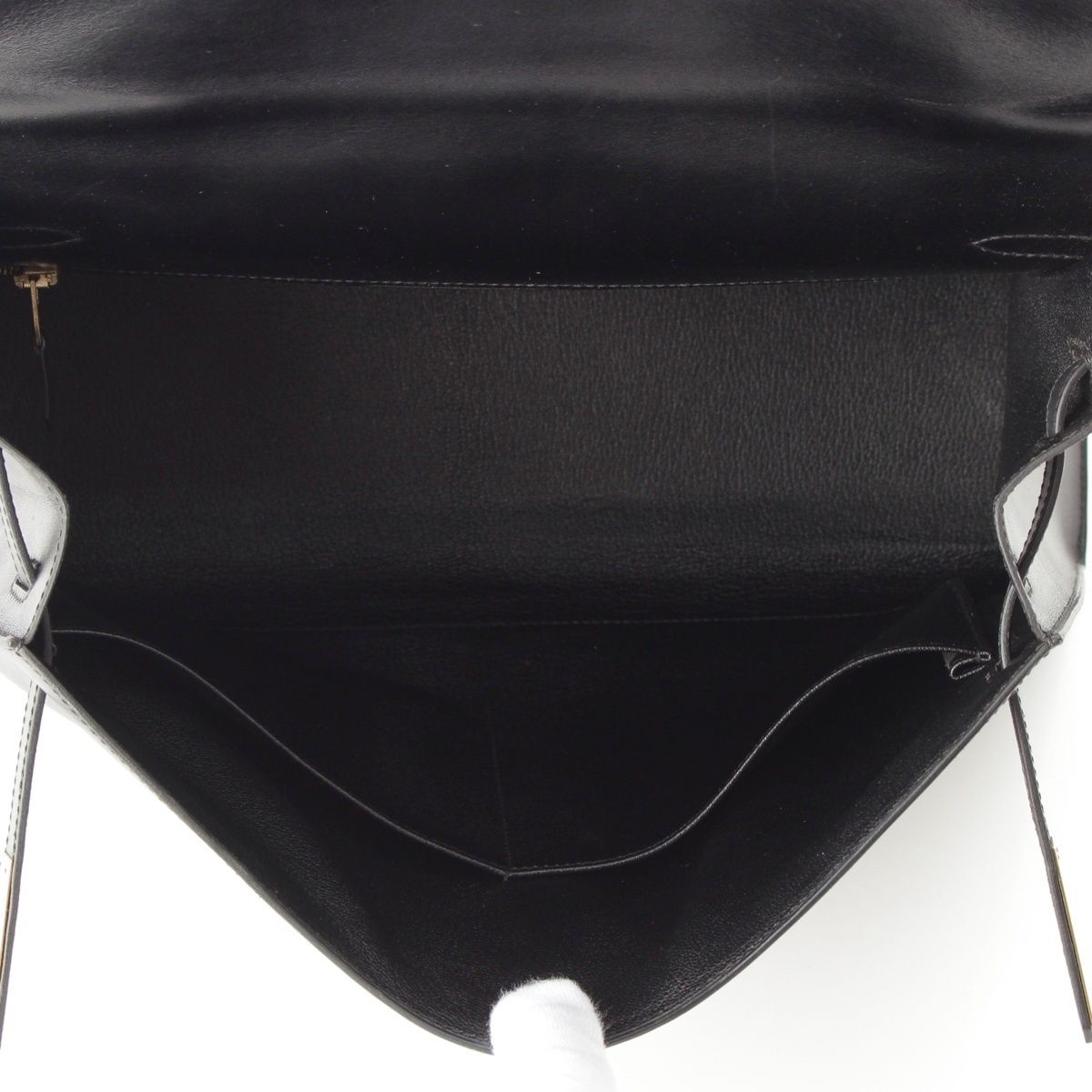Hermes 01 Kelly Box Calf Gold Handbag Black 35 — view 6