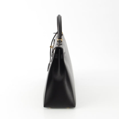 Hermes 01 Kelly Box Calf Gold Handbag Black 35 — view 3