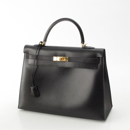Hermes 01 Kelly Box Calf Gold Handbag Black 35 — view 2