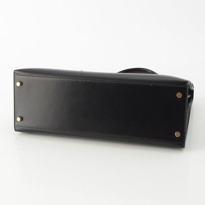 Hermes 01 Kelly Box Calf Gold Handbag Black 35 — view 5