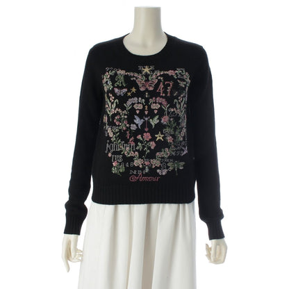 Dior Cashmere Embroidery Cross Stitch Knit Sweater Flower Butterfly Black 34