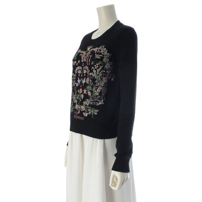 Dior Cashmere Embroidery Cross Stitch Knit Sweater Flower Butterfly Black 34 — view 2
