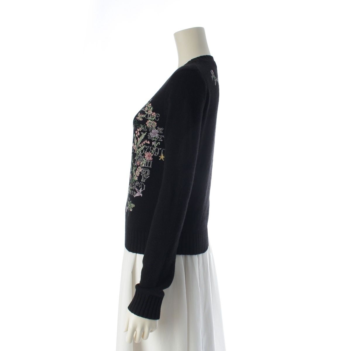 Dior Cashmere Embroidery Cross Stitch Knit Sweater Flower Butterfly Black 34 — view 3