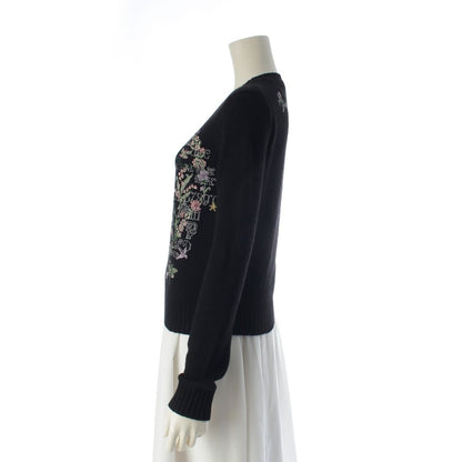 Dior Cashmere Embroidery Cross Stitch Knit Sweater Flower Butterfly Black 34 — view 3
