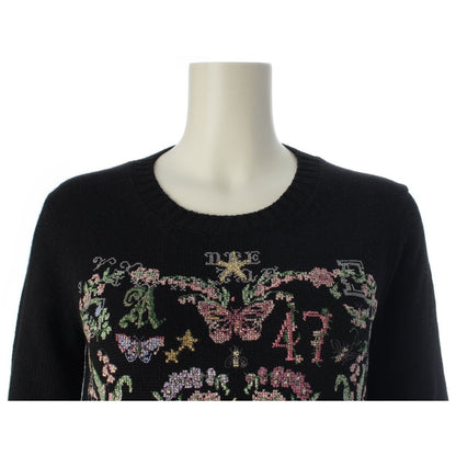 Dior Cashmere Embroidery Cross Stitch Knit Sweater Flower Butterfly Black 34 — view 5