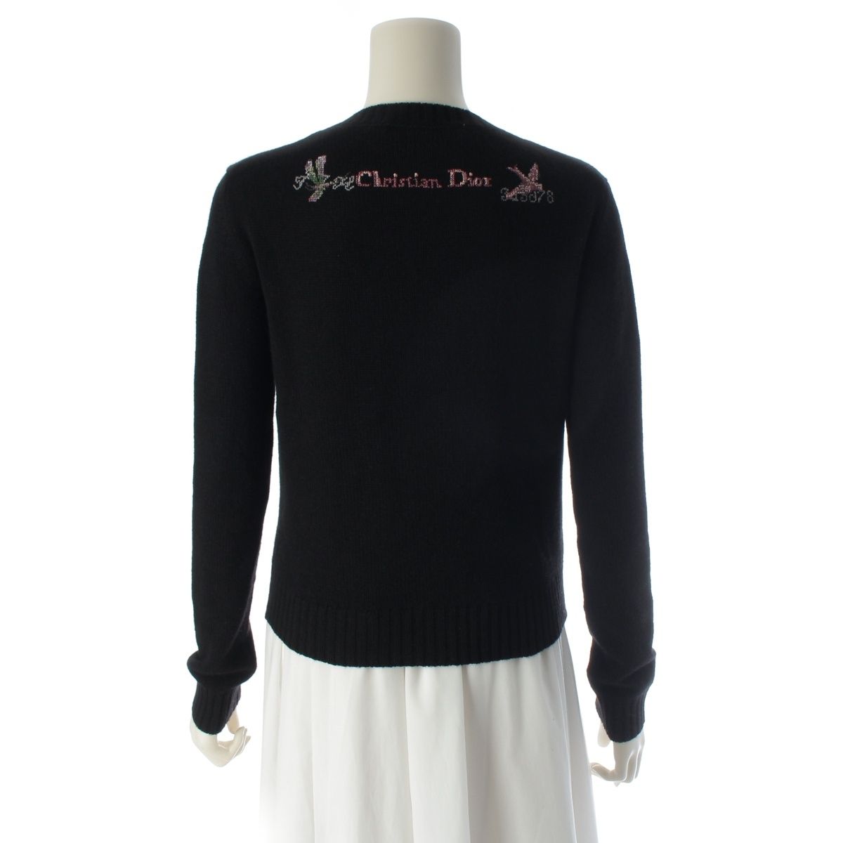 Dior Cashmere Embroidery Cross Stitch Knit Sweater Flower Butterfly Black 34 — view 4