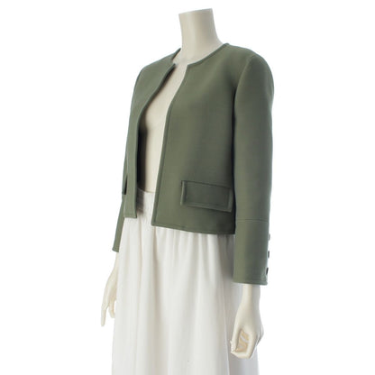 Dior Wool Cropped Collarless Jacket Green 34 — view 2