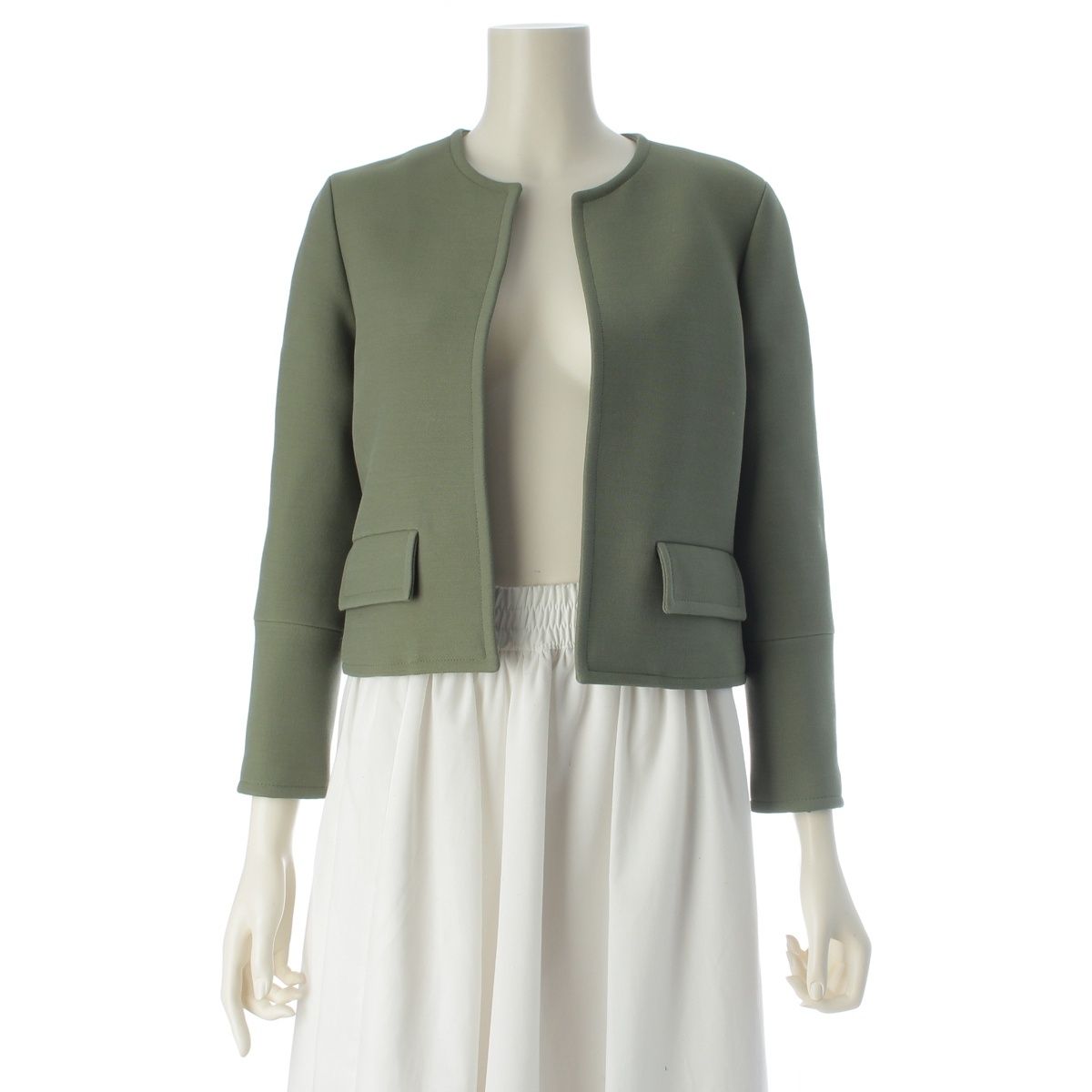 Dior Wool Cropped Collarless Jacket Green 34