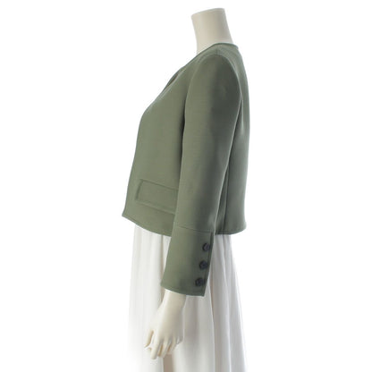 Dior Wool Cropped Collarless Jacket Green 34 — view 3