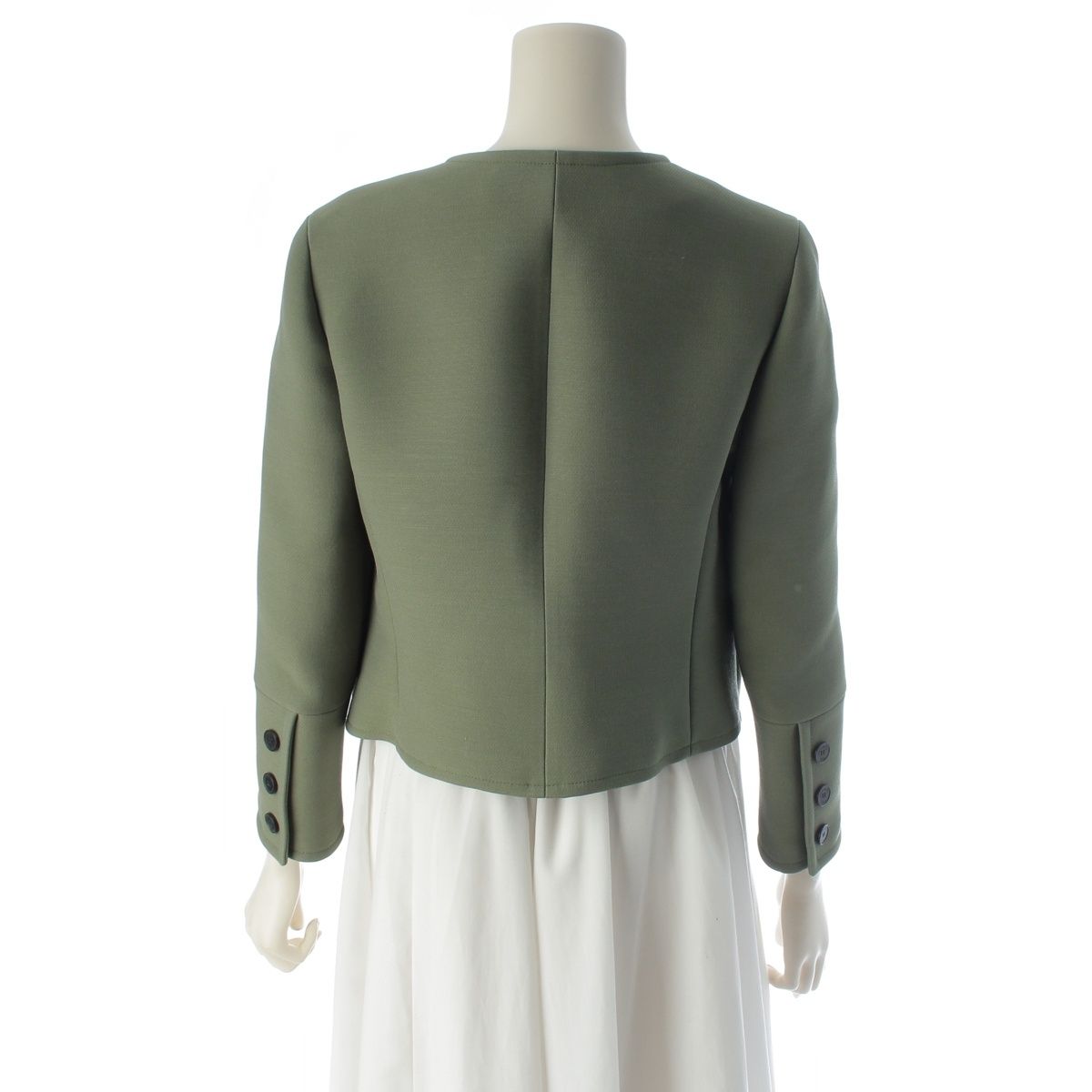 Dior Wool Cropped Collarless Jacket Green 34 — view 4