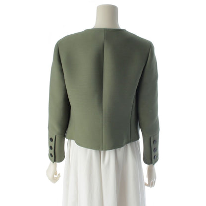 Dior Wool Cropped Collarless Jacket Green 34 — view 4