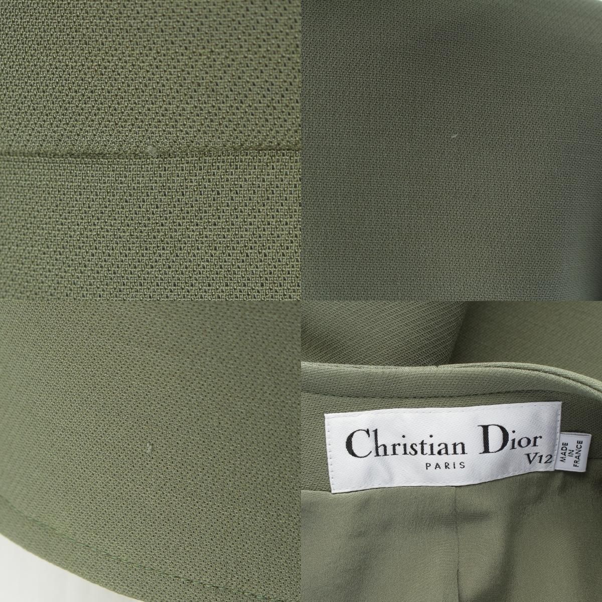 Dior Wool Cropped Collarless Jacket Green 34 — view 9