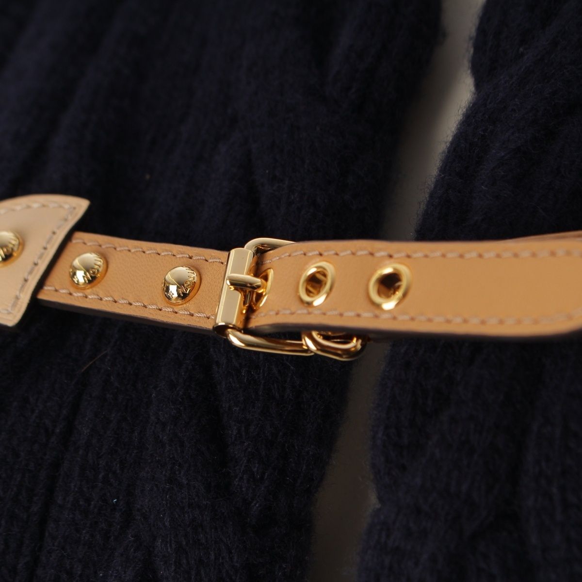 Louis Vuitton Wool Strap Front Cable Knit Cardigan Jacket Navy XS — view 8