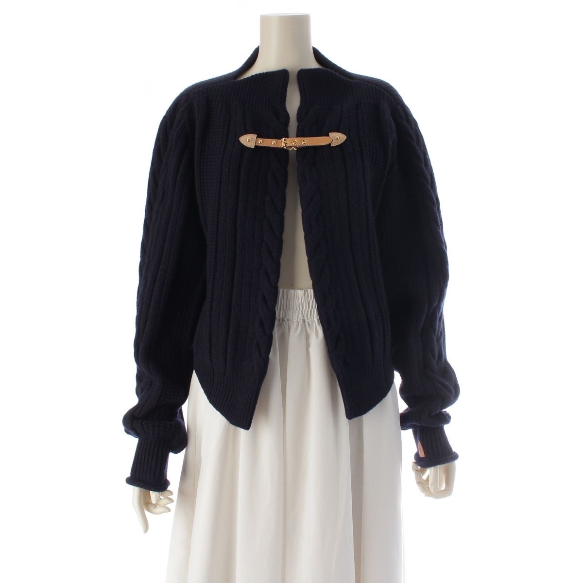 Louis Vuitton Wool Strap Front Cable Knit Cardigan Jacket Navy XS
