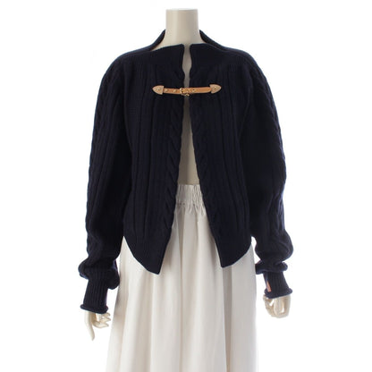 Louis Vuitton Wool Strap Front Cable Knit Cardigan Jacket Navy XS