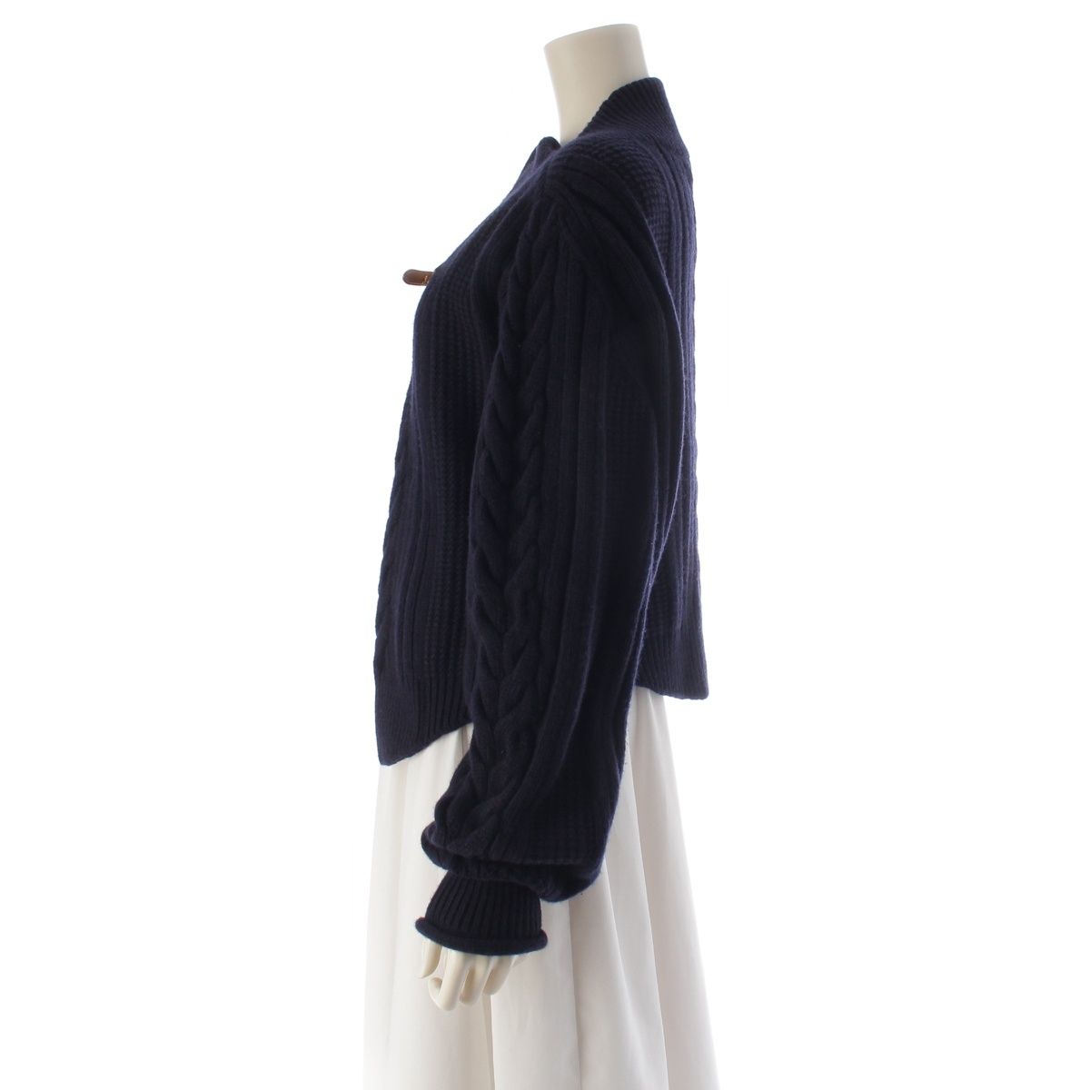 Louis Vuitton Wool Strap Front Cable Knit Cardigan Jacket Navy XS — view 3