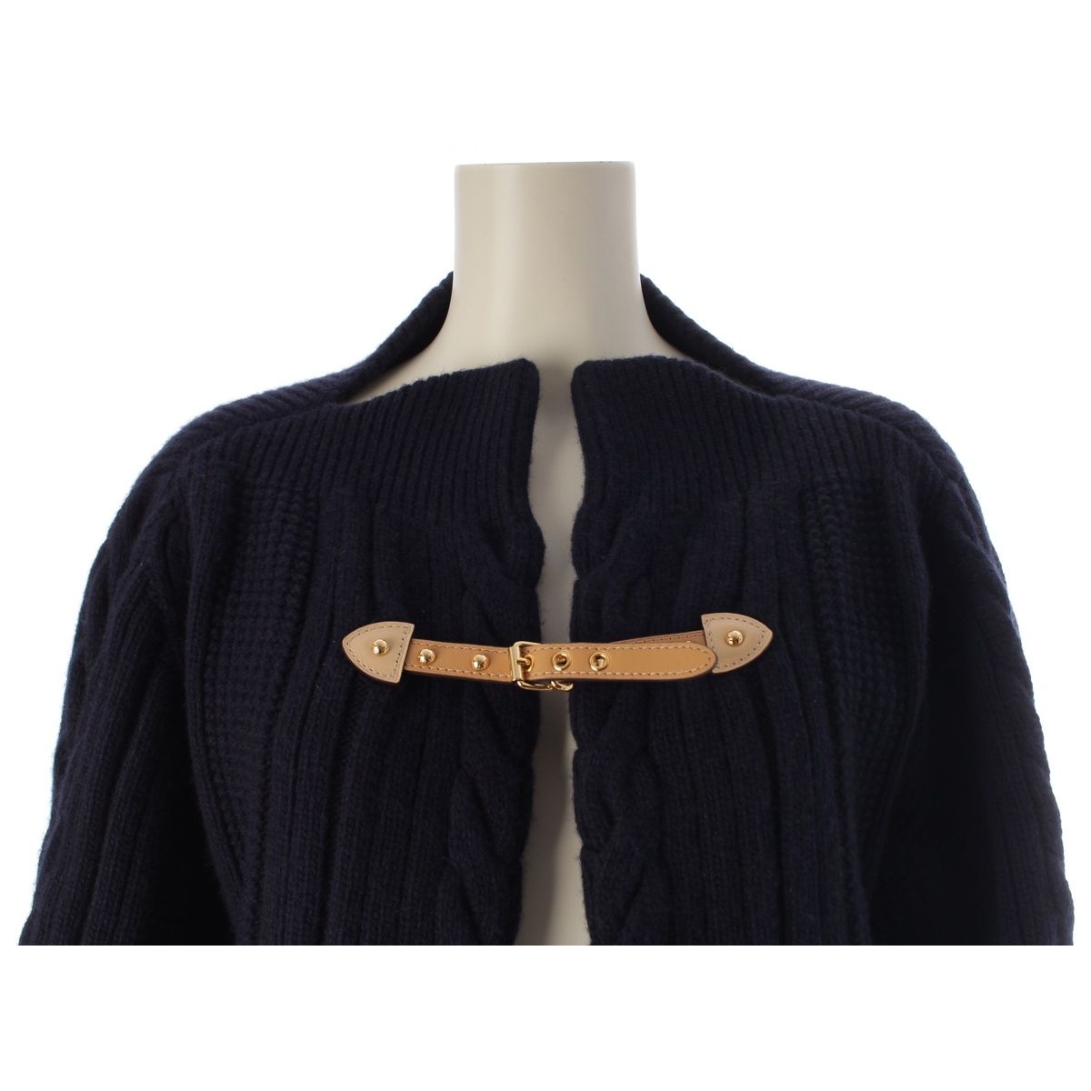 Louis Vuitton Wool Strap Front Cable Knit Cardigan Jacket Navy XS — view 5