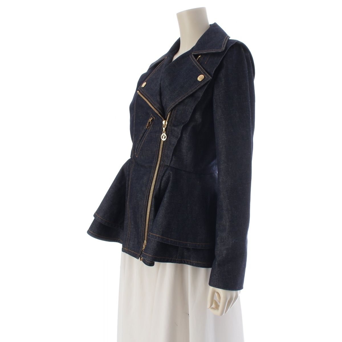 Louis Vuitton Cotton Denim Flounce Biker Jacket Efy Indigo 34 — view 2