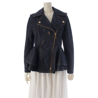 Louis Vuitton Cotton Denim Flounce Biker Jacket Efy Indigo 34
