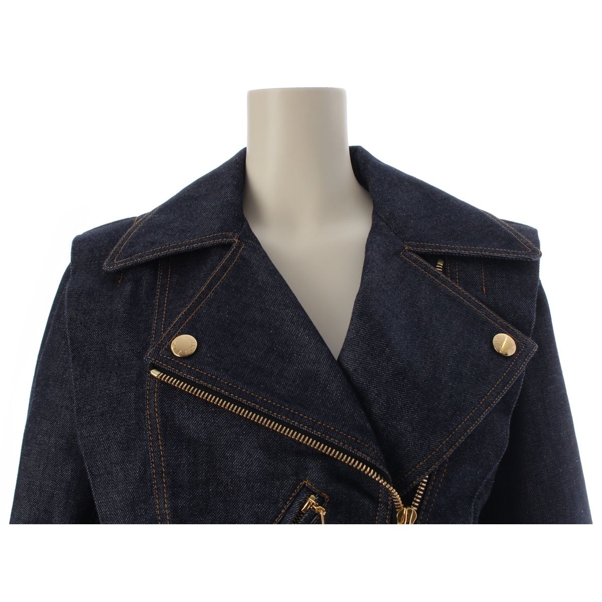 Louis Vuitton Cotton Denim Flounce Biker Jacket Efy Indigo 34 — view 5