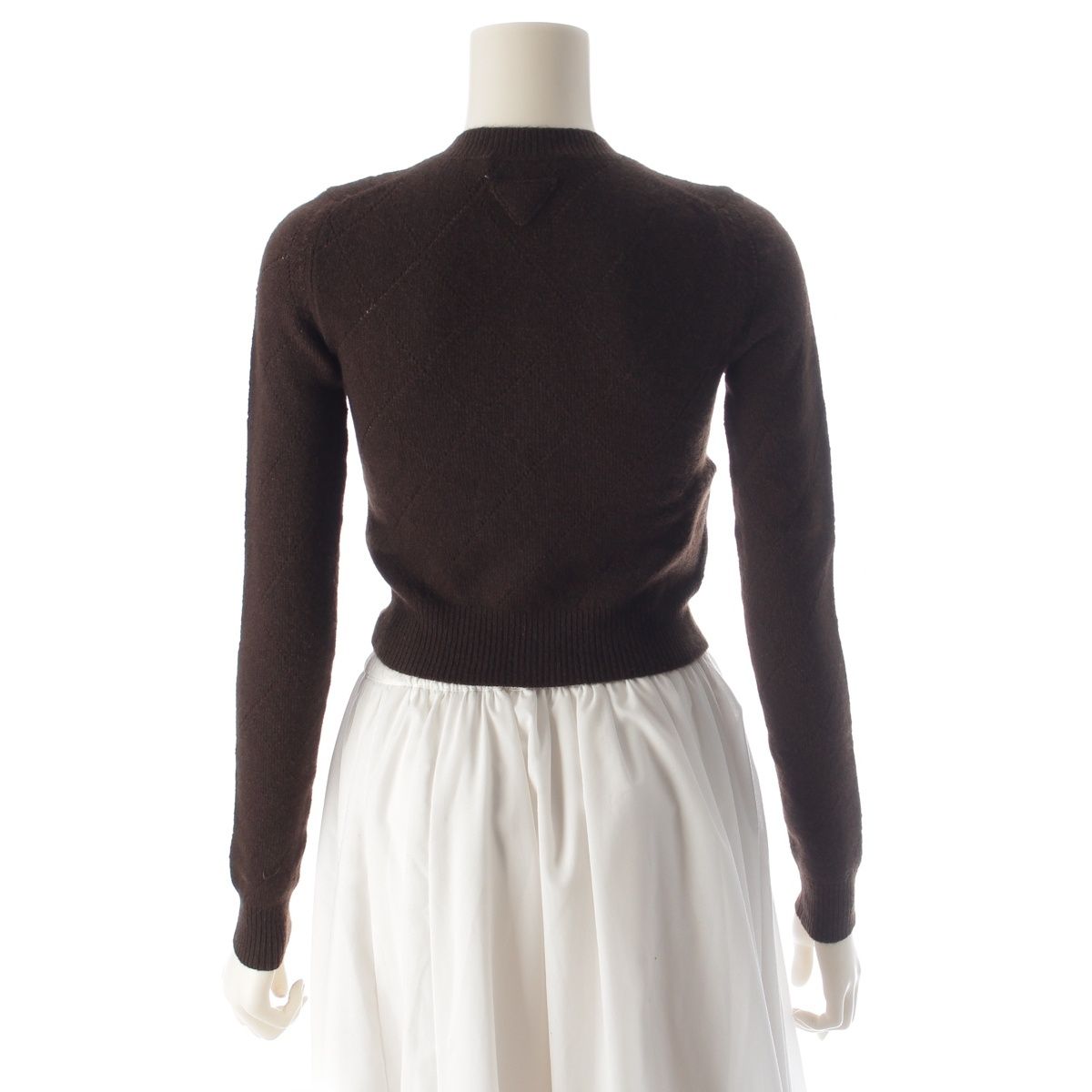 Prada Cashmere Agile Crew Neck Long Sleeve Cardigan Knit Top Brown 36 — view 4