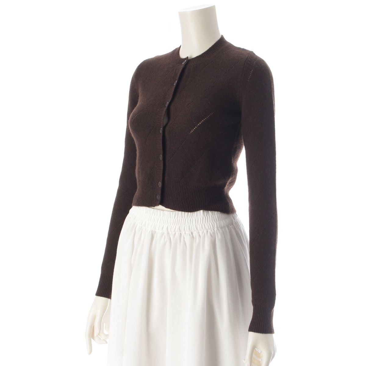 Prada Cashmere Agile Crew Neck Long Sleeve Cardigan Knit Top Brown 36 — view 2