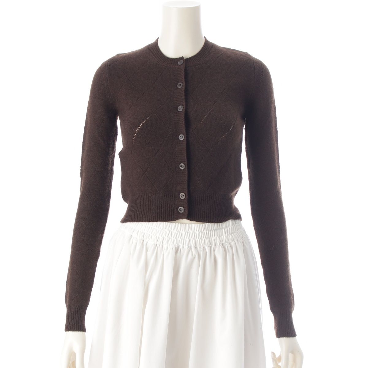 Prada Cashmere Agile Crew Neck Long Sleeve Cardigan Knit Top Brown 36