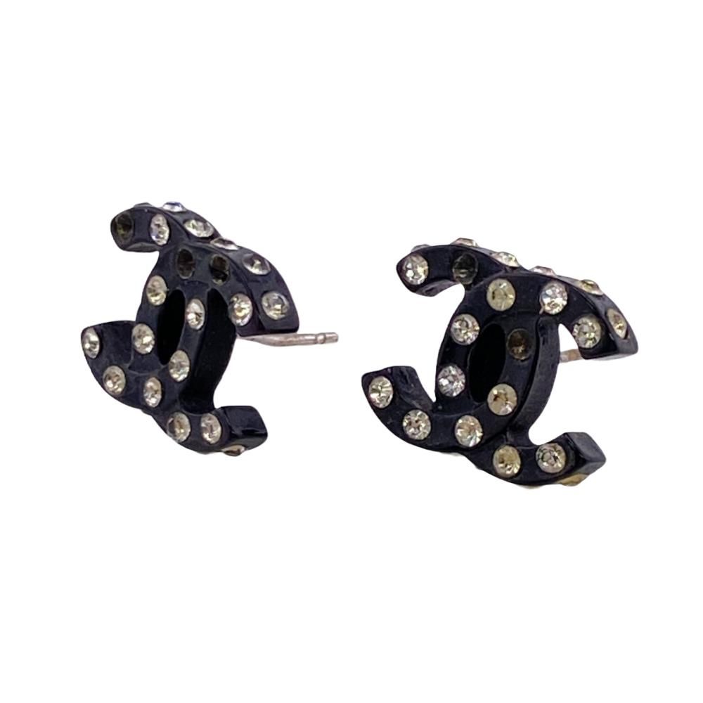 Chanel CC Logo Resin Earrings Black