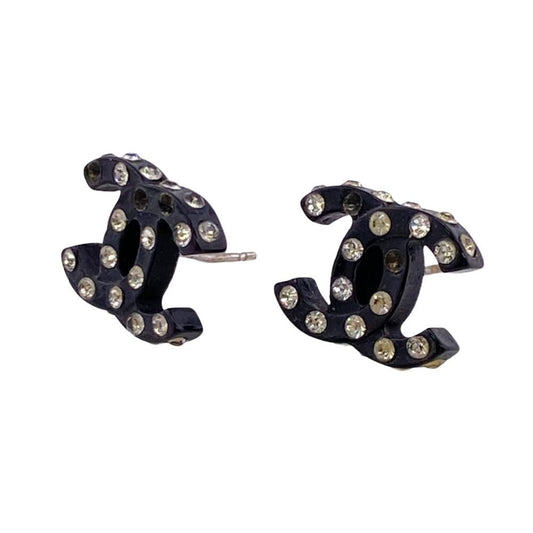Chanel CC Logo Resin Earrings Black