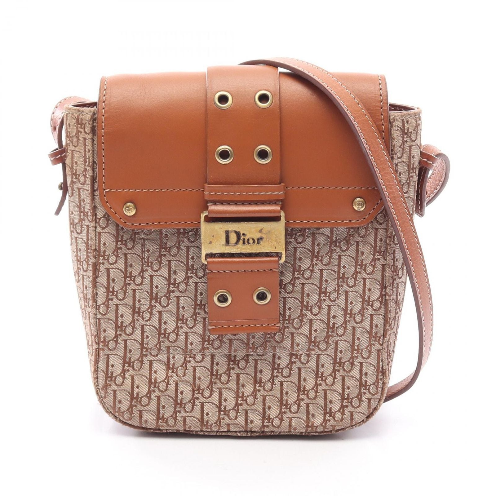 Dior Dio Shoulder Bag Street Chic Trotter Beige Brown Canvas Leather