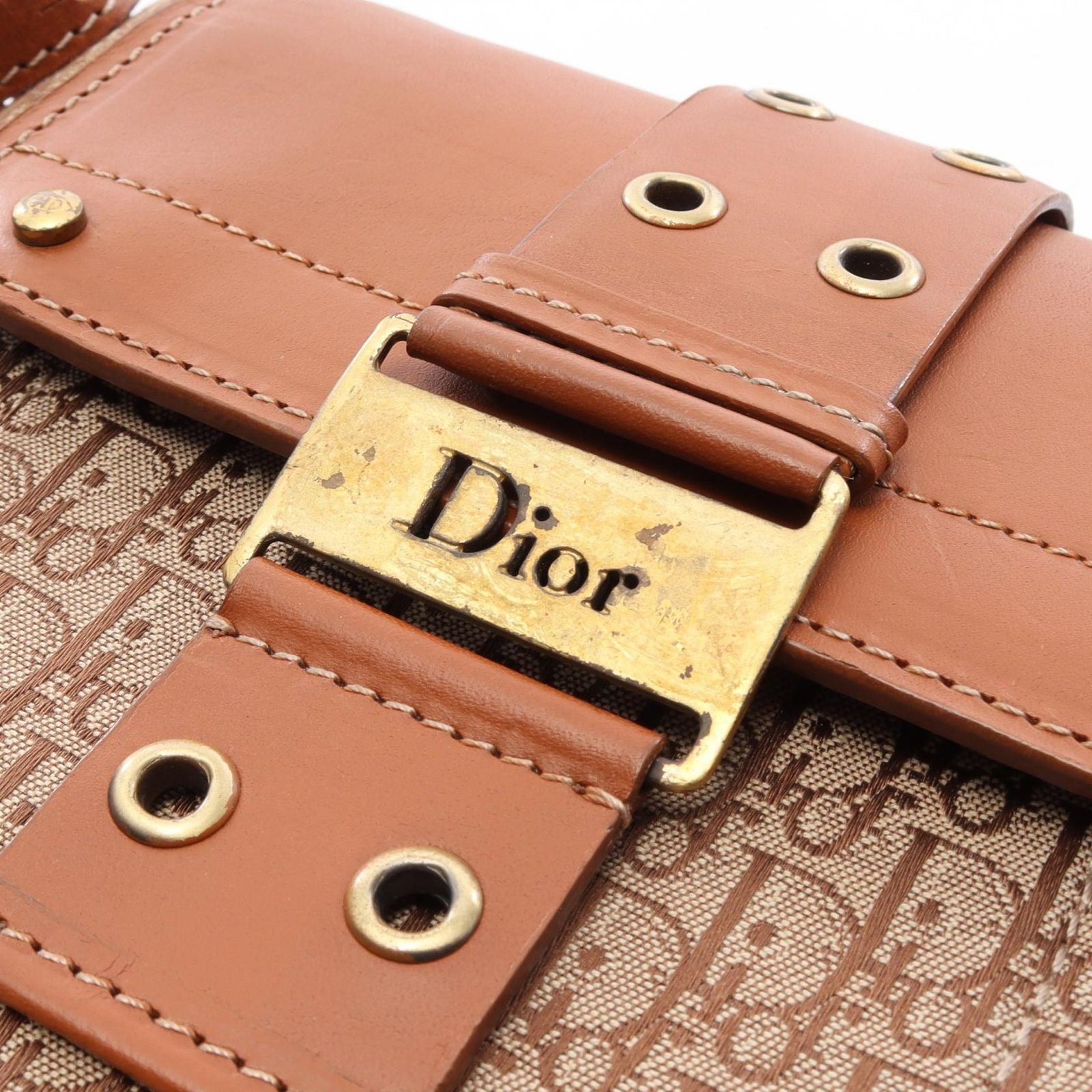 Dior Dio Shoulder Bag Street Chic Trotter Beige Brown Canvas Leather — view 6