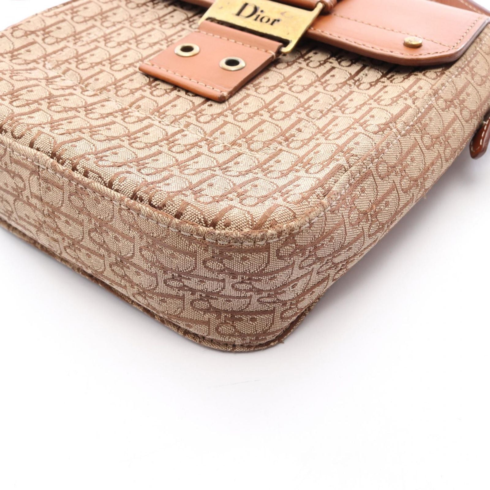 Dior Dio Shoulder Bag Street Chic Trotter Beige Brown Canvas Leather — view 5