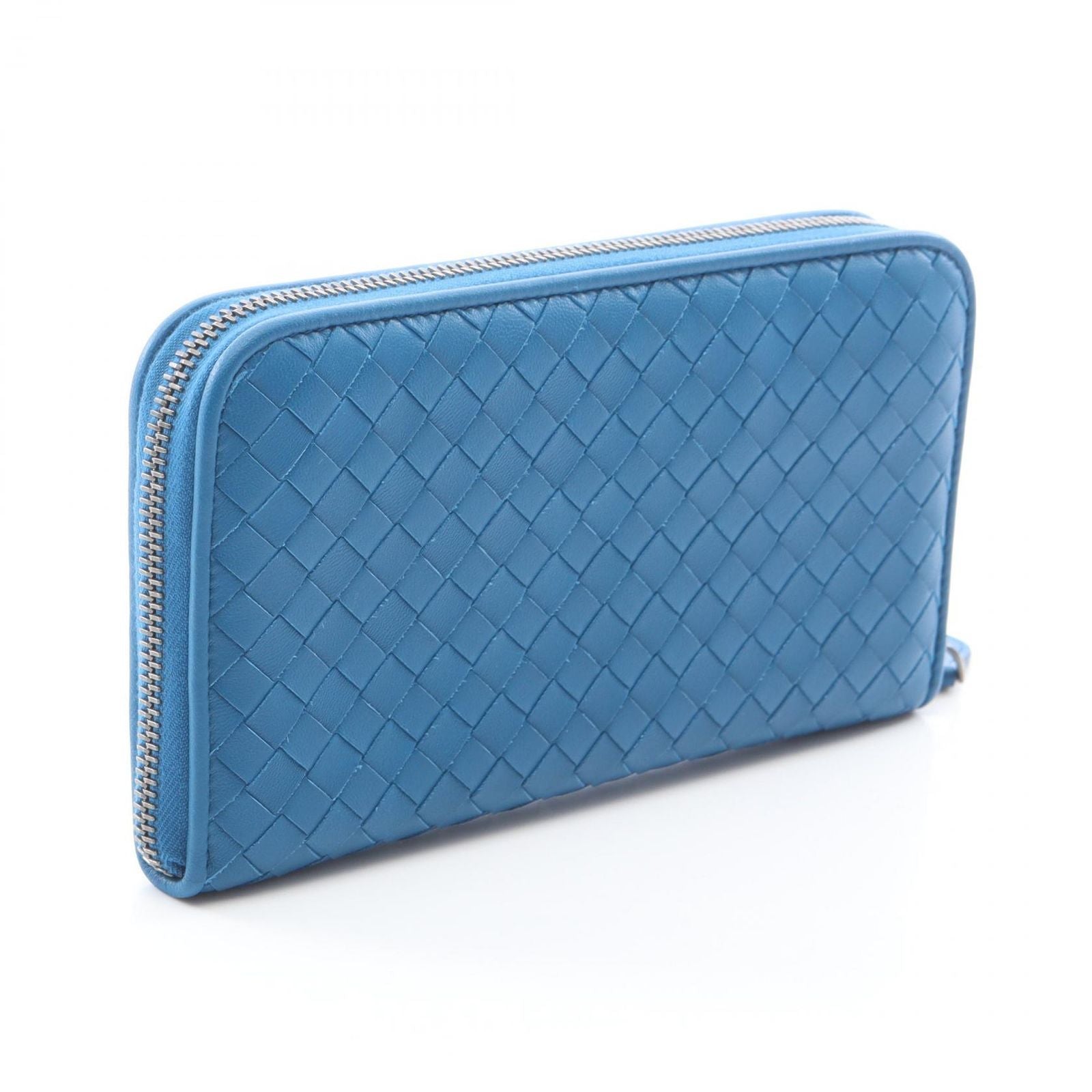 Bottega Veneta Roundlong Wallet Intreccia Blue Leather — view 2