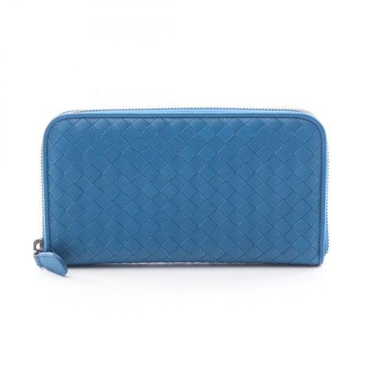 Bottega Veneta Roundlong Wallet Intreccia Blue Leather