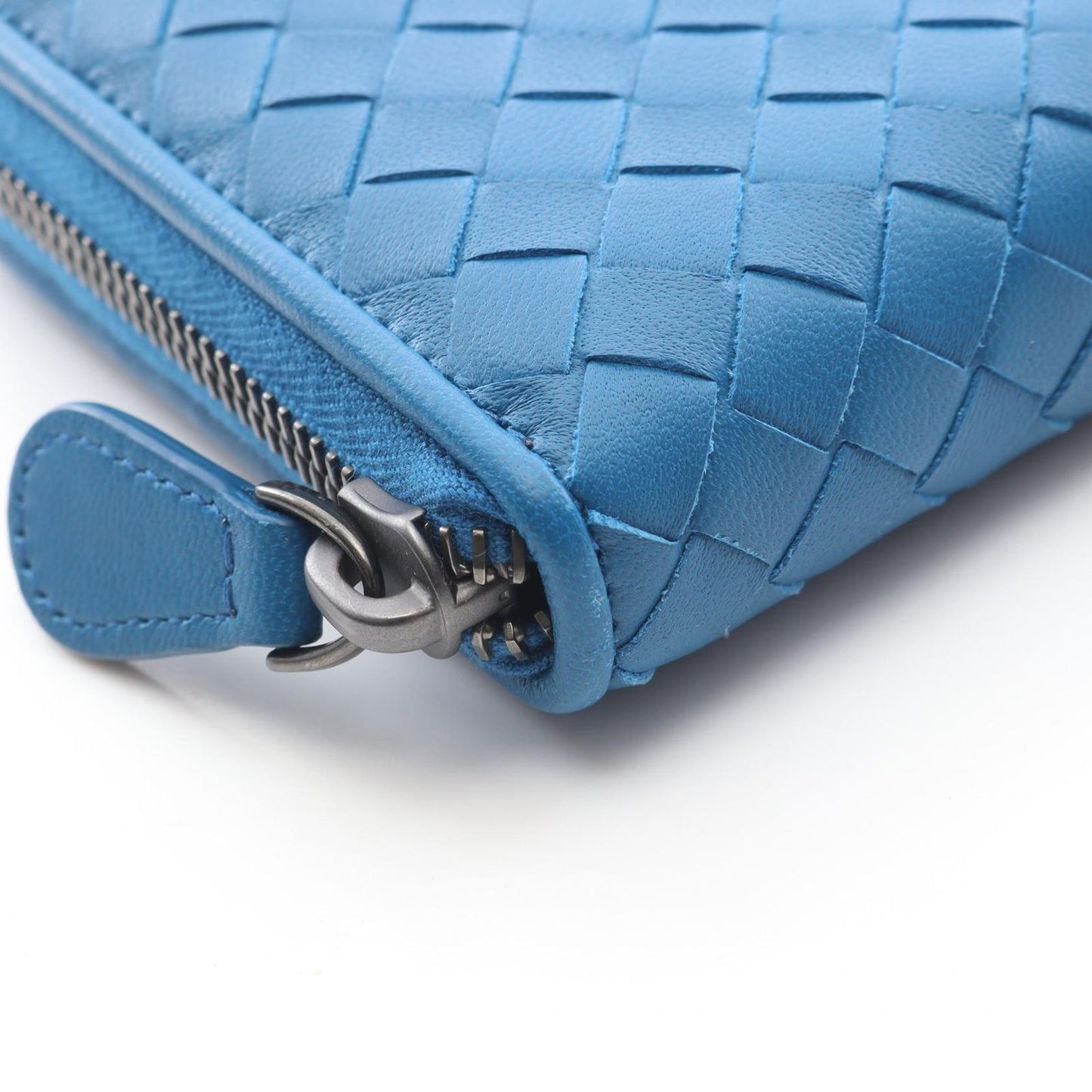 Bottega Veneta Roundlong Wallet Intreccia Blue Leather — view 7