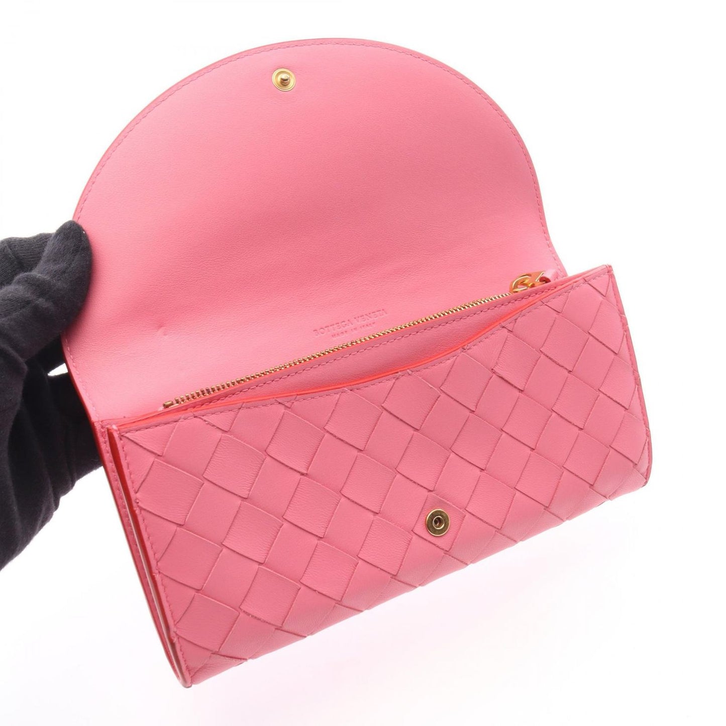 Bottega Veneta Bi Foldlong Wallet Intreccia Red Pink Leather — view 5