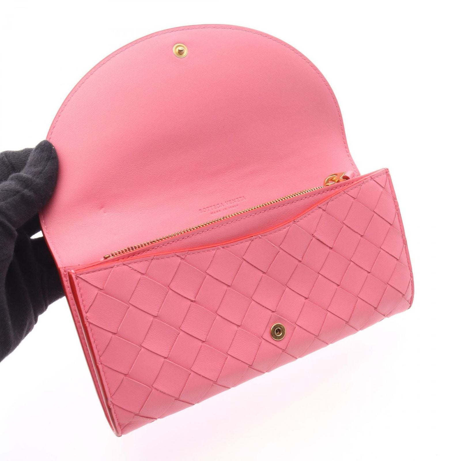 Bottega Veneta Bi Foldlong Wallet Intreccia Red Pink Leather — view 5