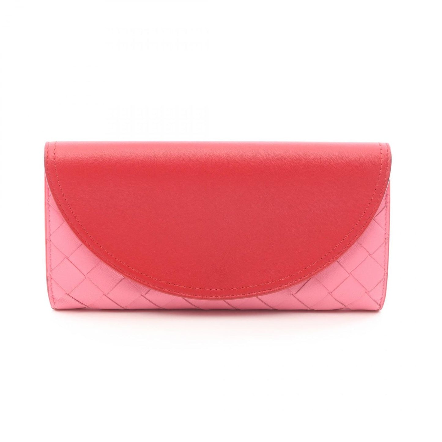 Bottega Veneta Bi Foldlong Wallet Intreccia Red Pink Leather