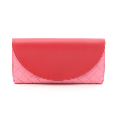 Bottega Veneta Bi Foldlong Wallet Intreccia Red Pink Leather