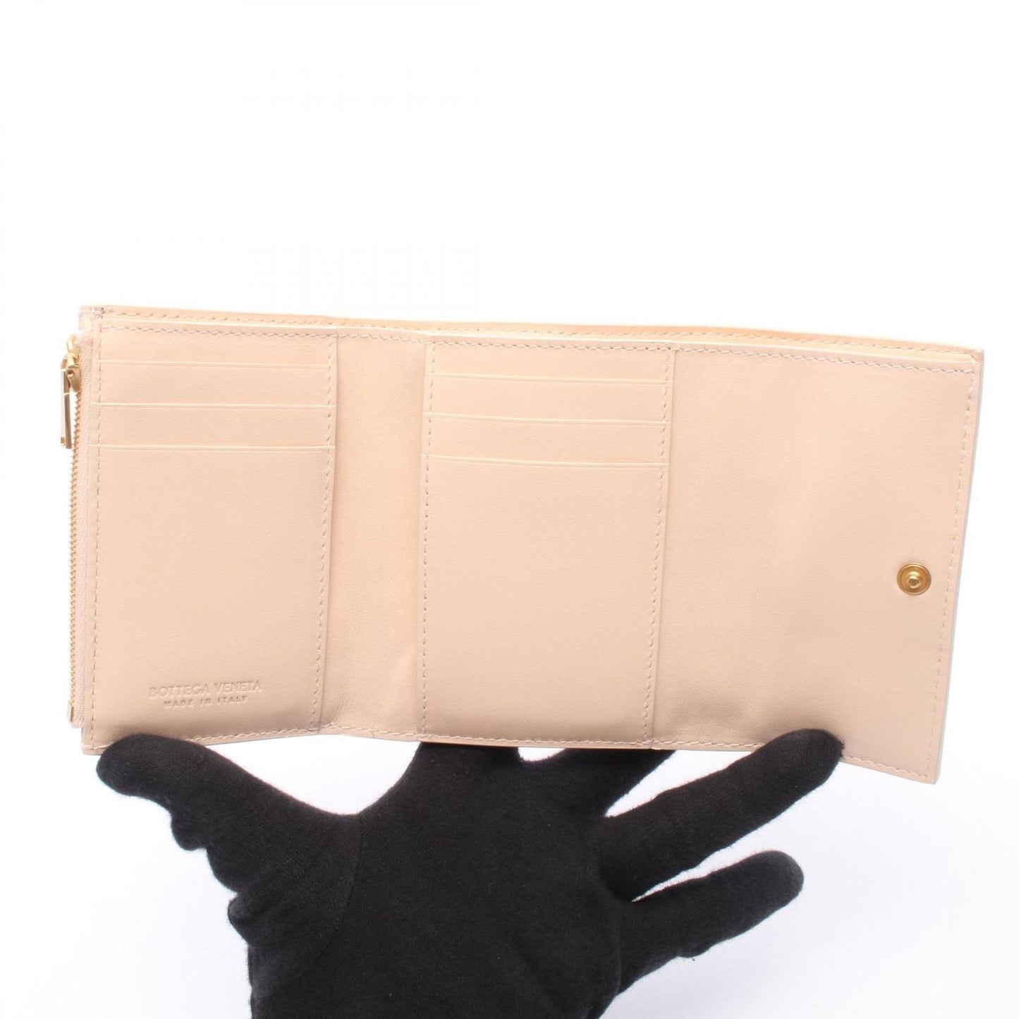 Bottega Veneta Tri Foldwallet Cassette Maxi Intreccia Baby Pink Leather — view 3