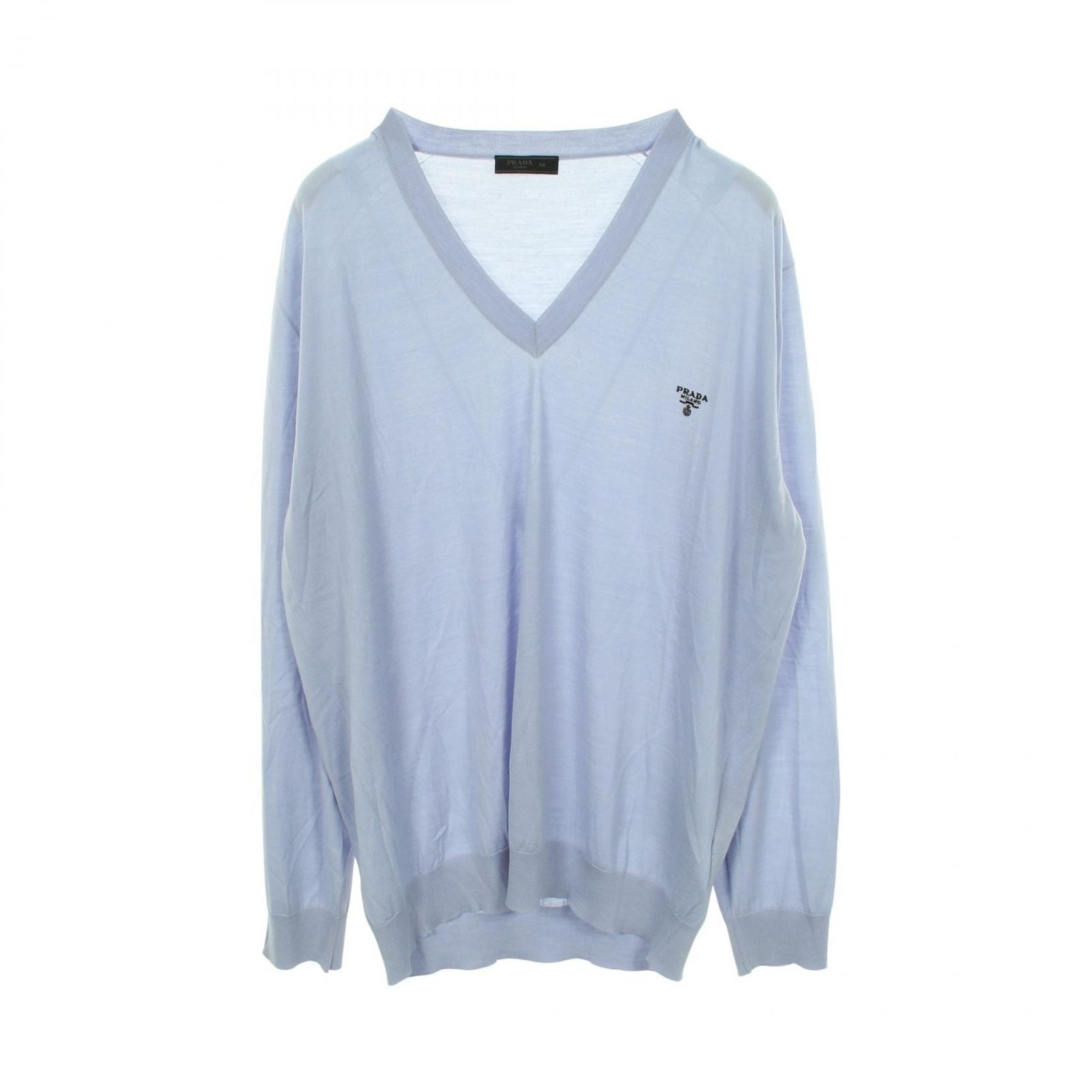 Prada Knit Logo Embroidery Neck Blue Sweater