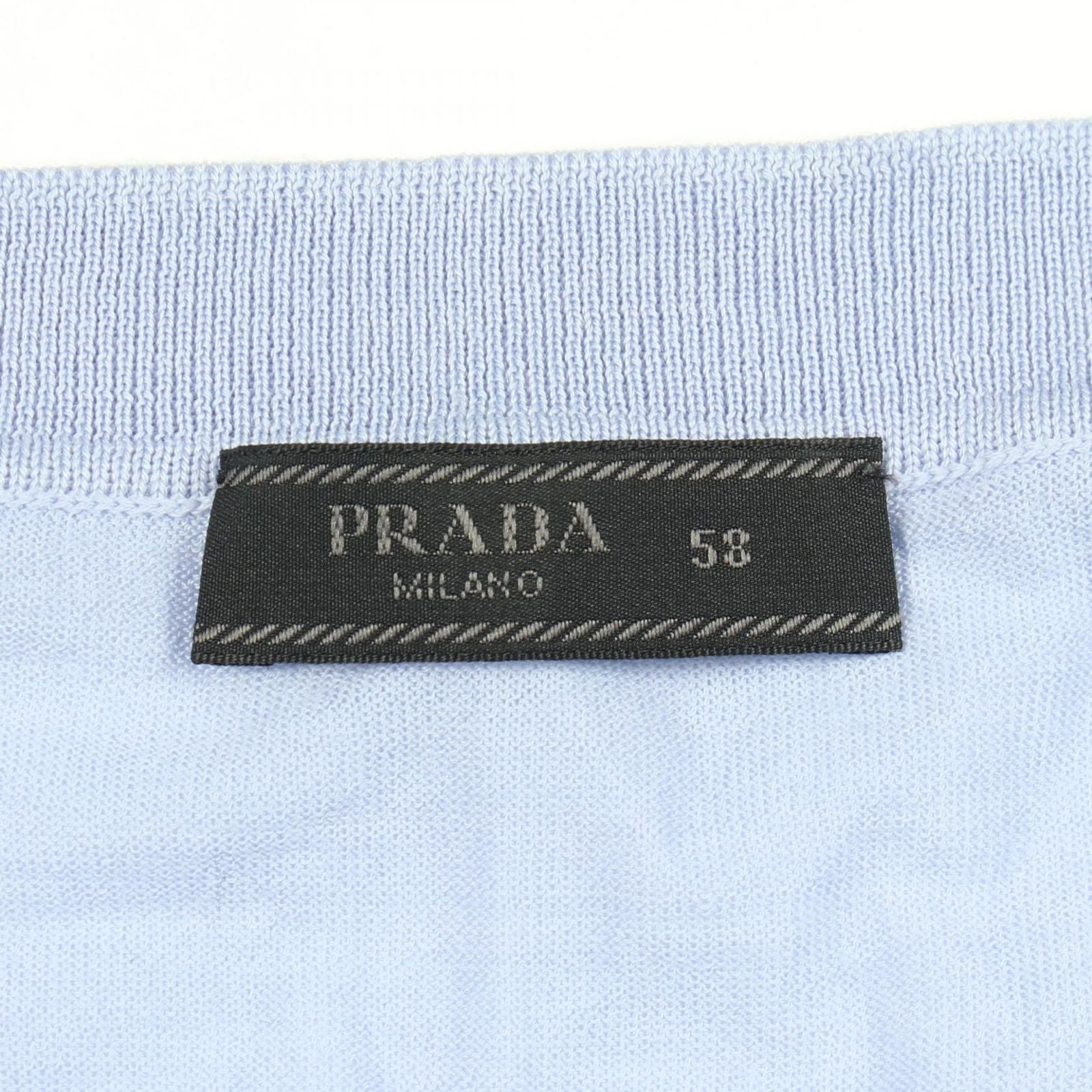 Prada Knit Logo Embroidery Neck Blue Sweater — view 3