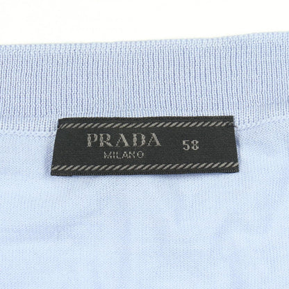 Prada Knit Logo Embroidery Neck Blue Sweater — view 3