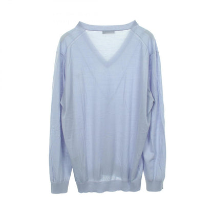 Prada Knit Logo Embroidery Neck Blue Sweater — view 2